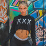 WOMENS CROPPED HOODIE - XXX - BLACK/GOLD