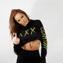 WOMENS CROPPED HOODIE - XXX - BLACK/GOLD