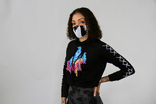 WOMENS CROPPED HOODIE - LICK IT - BLACK