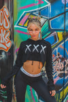 WOMENS CROPPED HOODIE - XXX - BLACK/GOLD